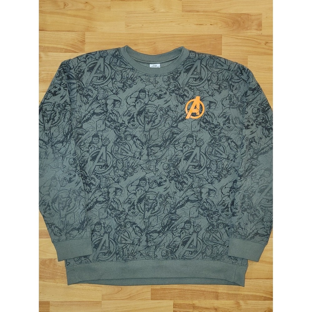 Marvel Avengers AOP Men's Large Green Camo-Style Crewneck Longsleeve Sweatshirt